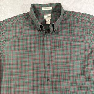 L.L. Bean Men's Plaid Button-Down Shirt - Green and Red XL Tall